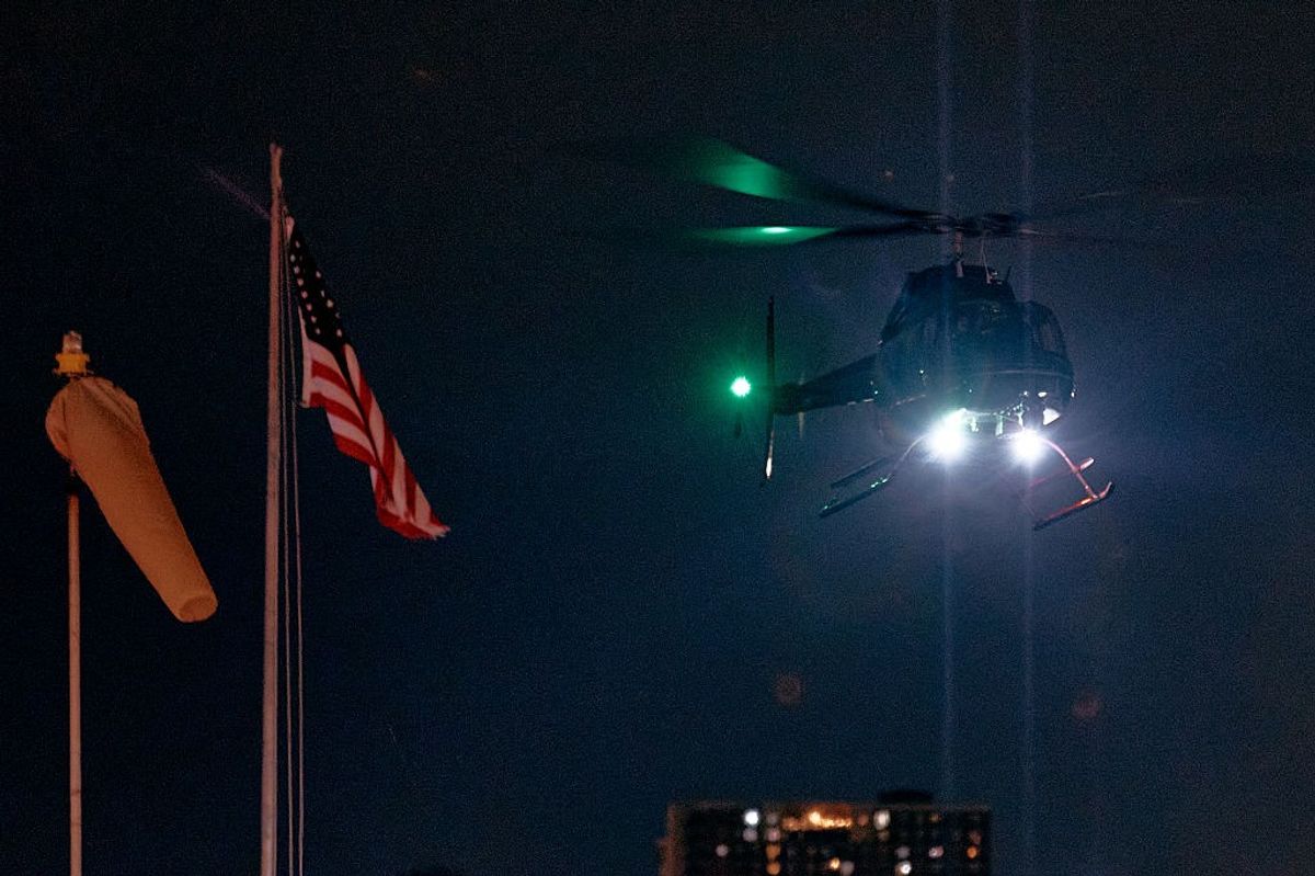 A helicopter carrying Venezuelan President Nicolas Maduro and his wife Cilia Flores arrives at the West Side Heliport on January 03, 2026 in New York City.