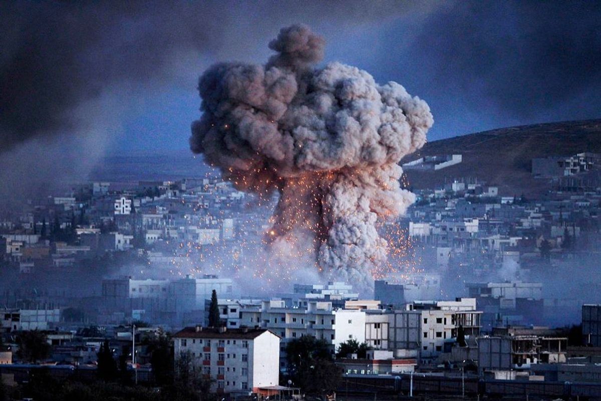 <p>An explosion rocks the city of Kobane, Syria.</p>