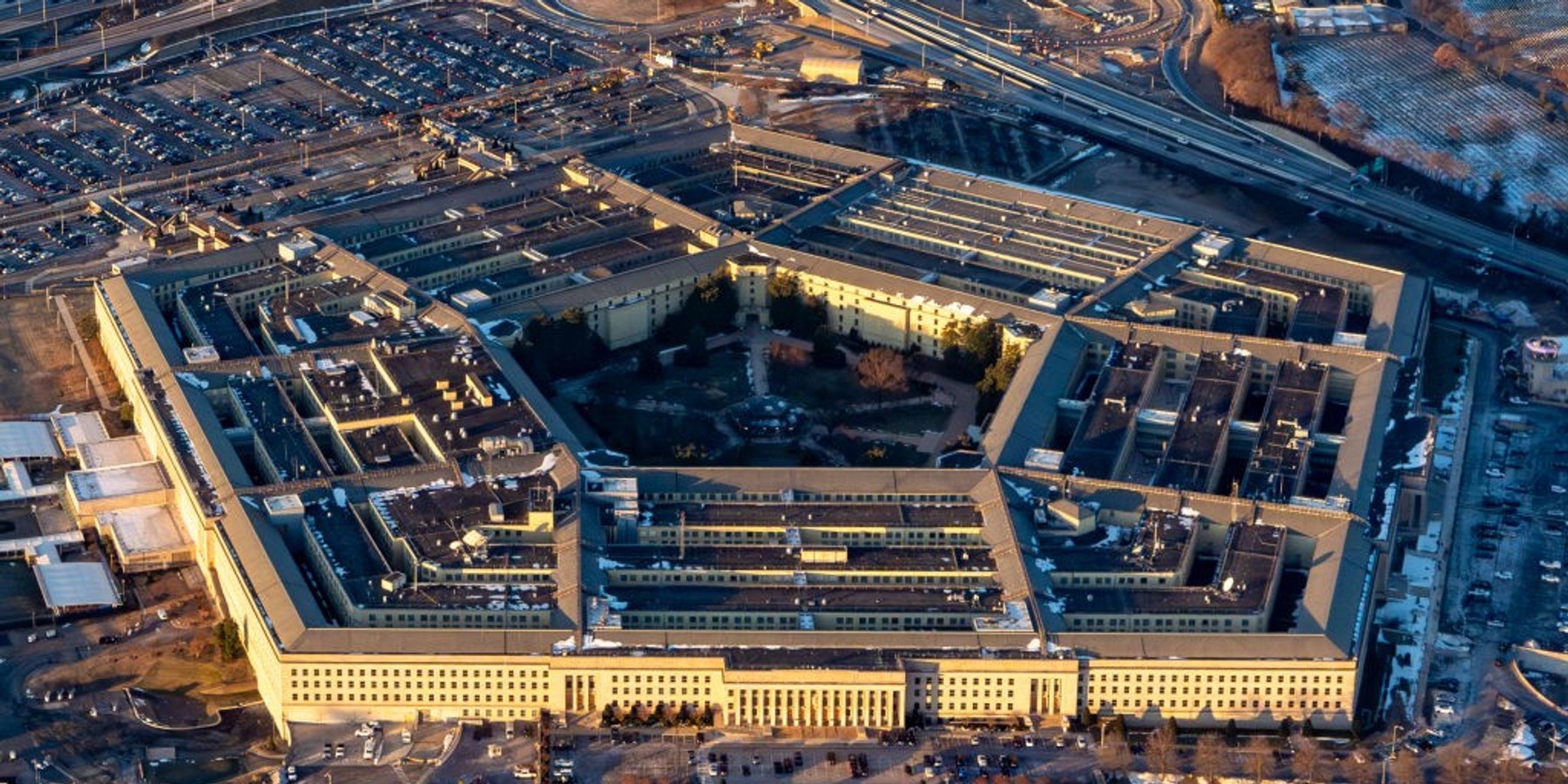 ARLINGTON, UNITED STATES - 2025/01/27: The Pentagon is seen from above. The Pentagon in Arlington, Virginia, is the U.S. Department of Defense headquarters and one of the world's largest office buildings. Built during World War II, it symbolizes U.S. military power. Despite its vast size, its layout allows travel between points in under 10 minutes, and it houses a memorial for 9/11 victims. (Photo by Jen Golbeck/SOPA Images/LightRocket via Getty Images)