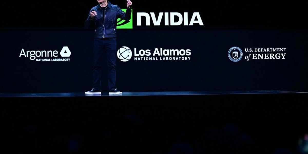 CEO Jensen Huang speaks during the Live Keynote Pregame during the Nvidia GTC (GPU Technology Conference) in Washington, DC, on October 28, 2025.