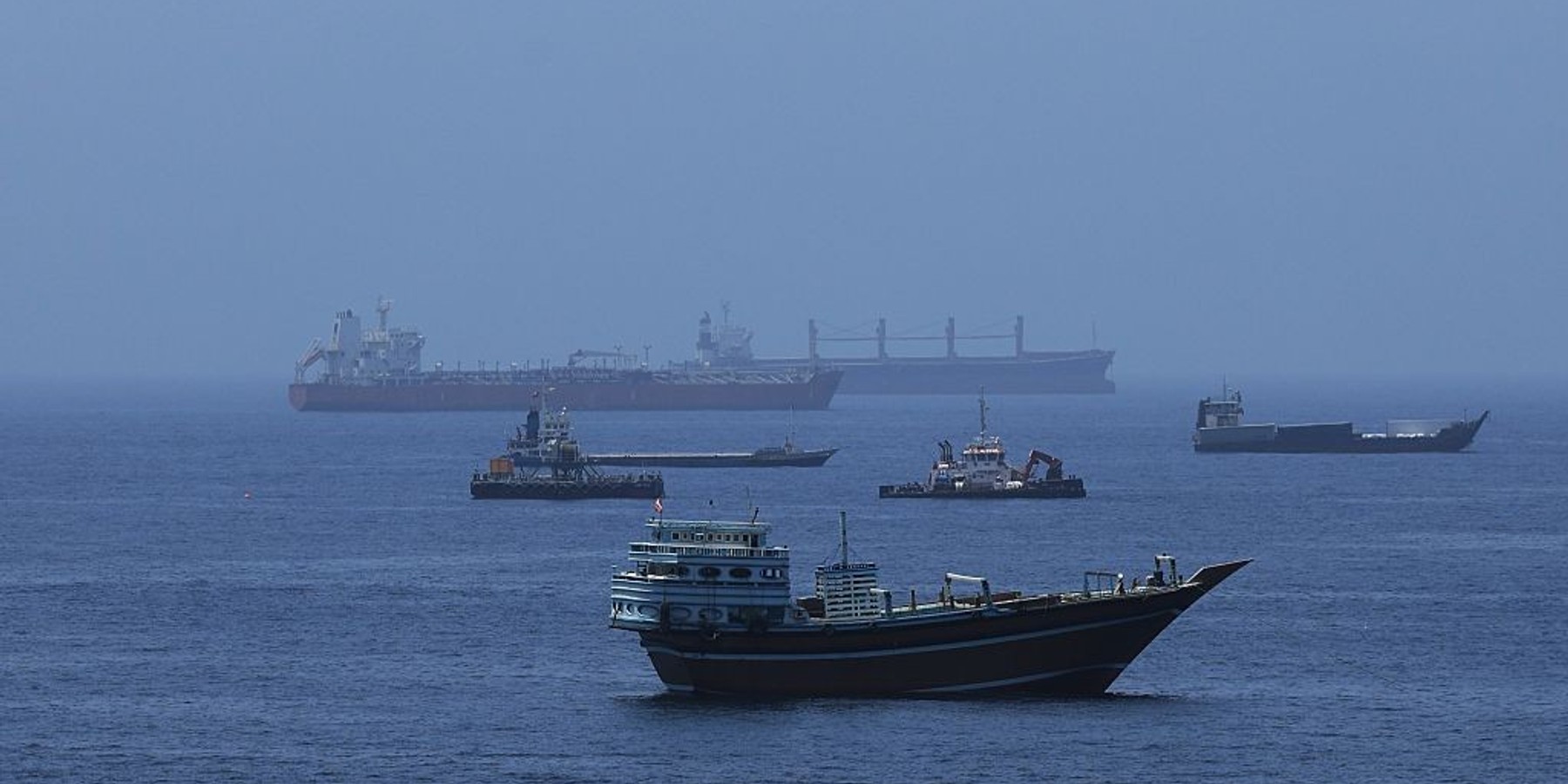 Commercial ships and oil tankers in Gulf of Oman ahead of Hormuz reopening