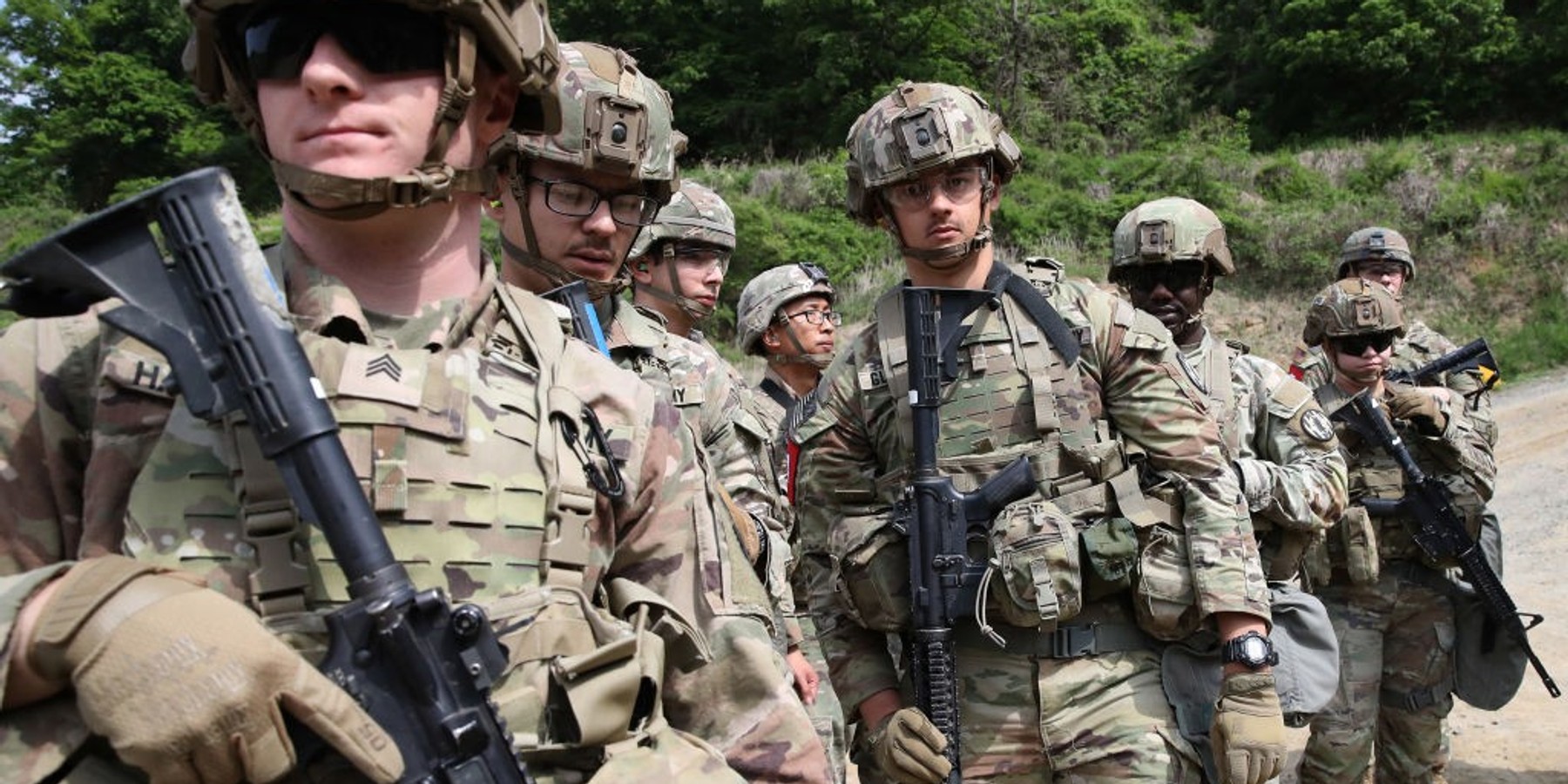 DONGDUCHEON, SOUTH KOREA - MAY 01: U.S. soldiers participate in the 2nd Infantry Division Best Squad competitions at Camp Casey on May 01, 2024 in Dongducheon, South Korea. U.S. Army, the 2nd Infantry Division holds a 'Best Squad Competition' where soldiers compete in a variety of events testing them both physically and mentally. (Photo by Chung Sung-Jun/Getty Images)