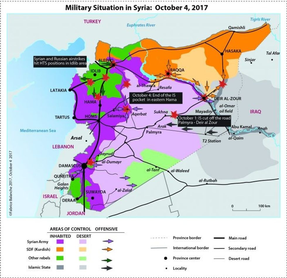 Map of the military situation in Syria as of October 4, 2017