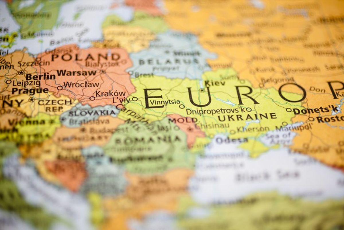 <p>Nations: Map of Eastern European countries. Warsaw, Poland.</p>