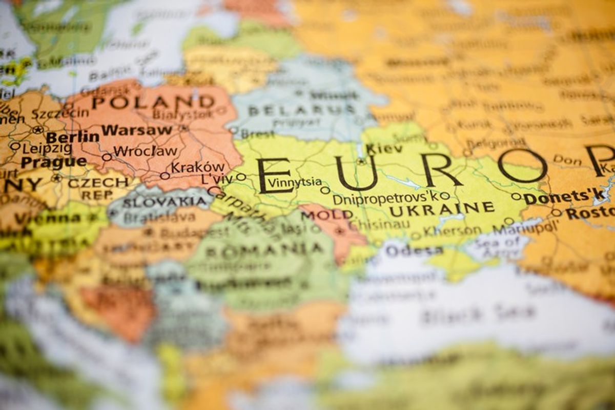 <p>Nations: Map of Eastern European countries. Warsaw, Poland.</p>