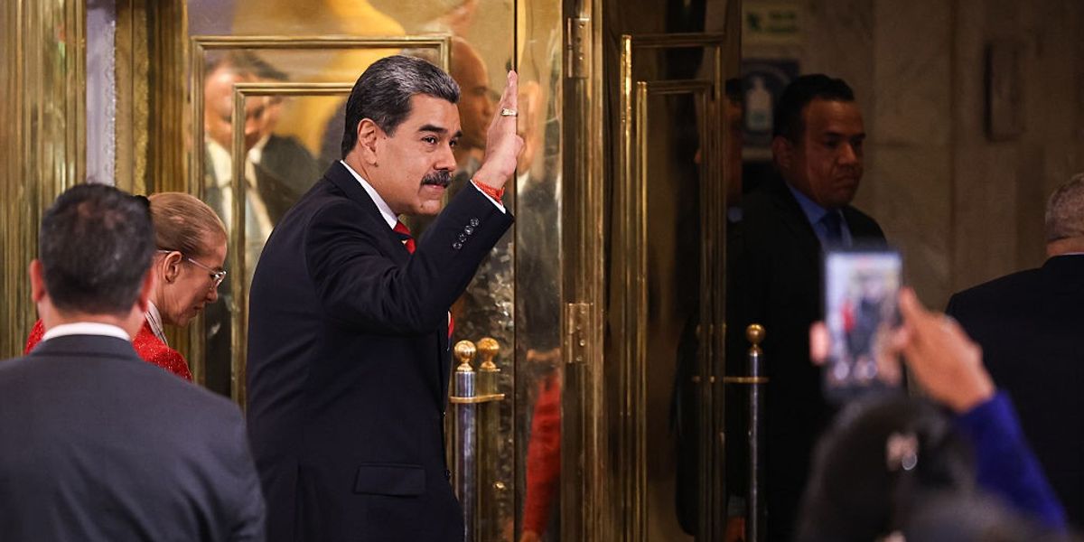 President of Venezuela Nicolás Maduro says goodbye after a press conference at Hotel Melia Caracas on September 01, 2025 in Caracas, Venezuela.