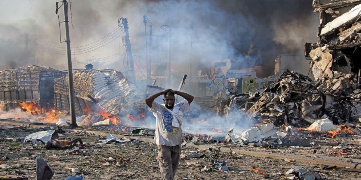 <p>Rubble from the explosion in Mogadishu</p>