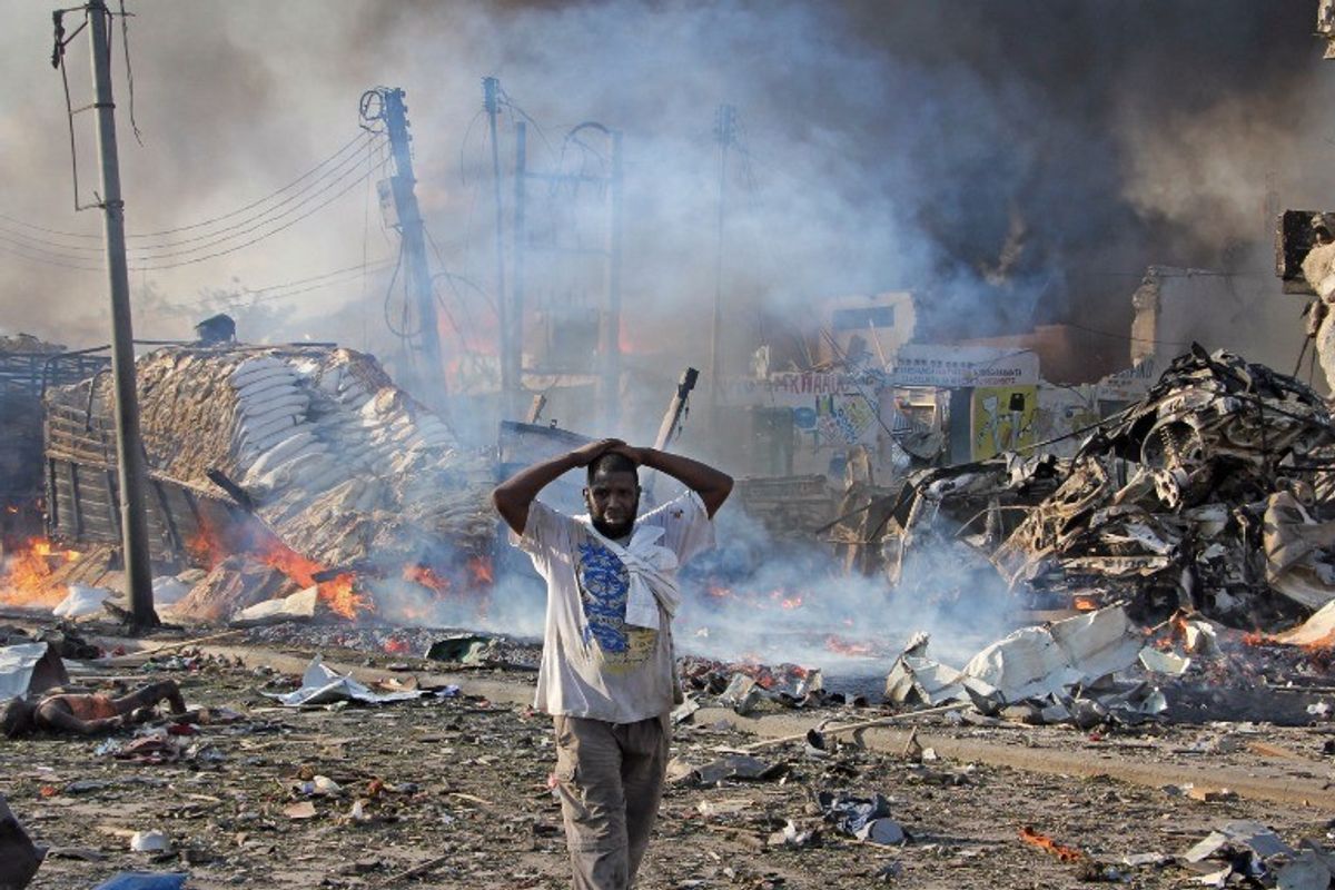 <p>Rubble from the explosion in Mogadishu</p>