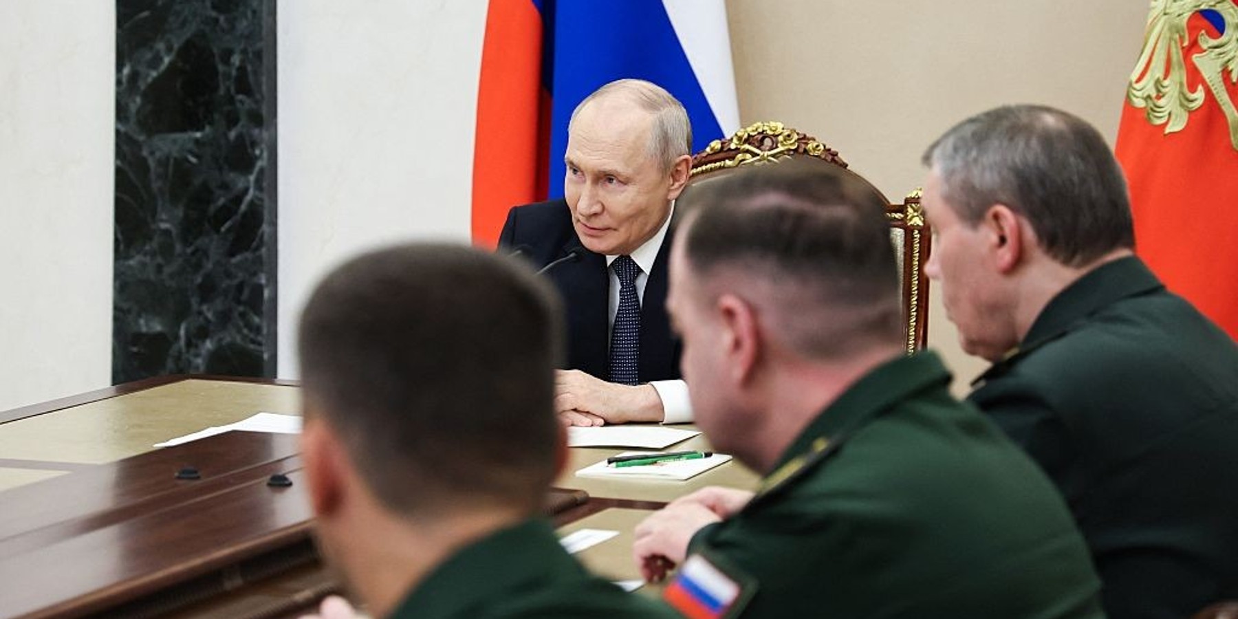RUSSIA-UKRAINE-CONFLICT In this pool photograph distributed by the Russian state agency Sputnik, Russia's President Vladimir Putin meets with the Russian Defence Ministry leadership in Moscow on August 5, 2026. (Photo by Alexey BABUSHKIN / POOL / AFP via Getty Images)