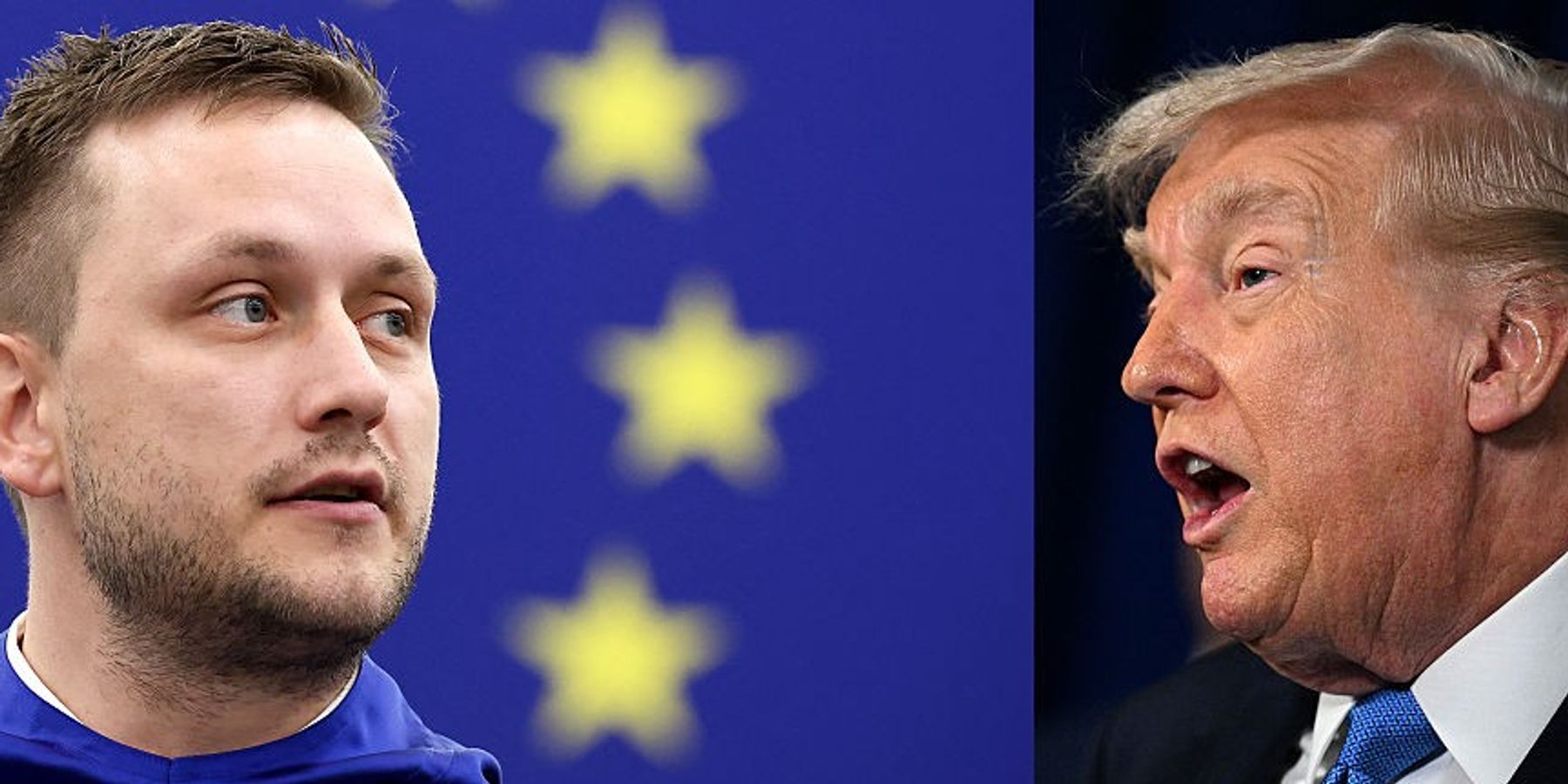 This combination of pictures created on January 6, 2026 shows Greenland's Head of Government Jens-Frederik Nielsen (L, at the European Parliament in Strasbourg, eastern France, on October 8, 2025), and US President Donald Trump (at his Mar-a-Lago residence in Palm Beach, Florida, on January 3, 2026)