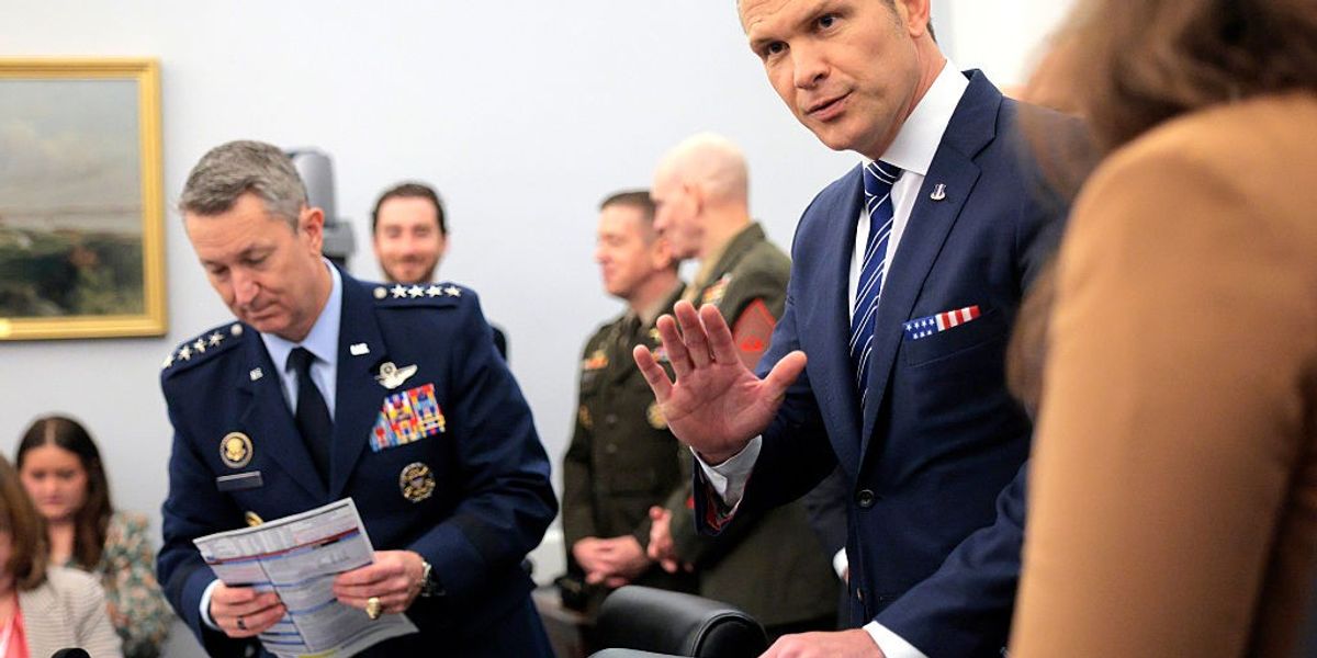 U.S. Defense Secretary Pete Hegseth (R) and Chairman of the Joint Chiefs of Staff Air Force Gen. Dan Caine (L) arrives to testify before the House Appropriations Committee's Defense Subcommittee at the U.S. Capitol on June 10, 2025 in Washington, DC.