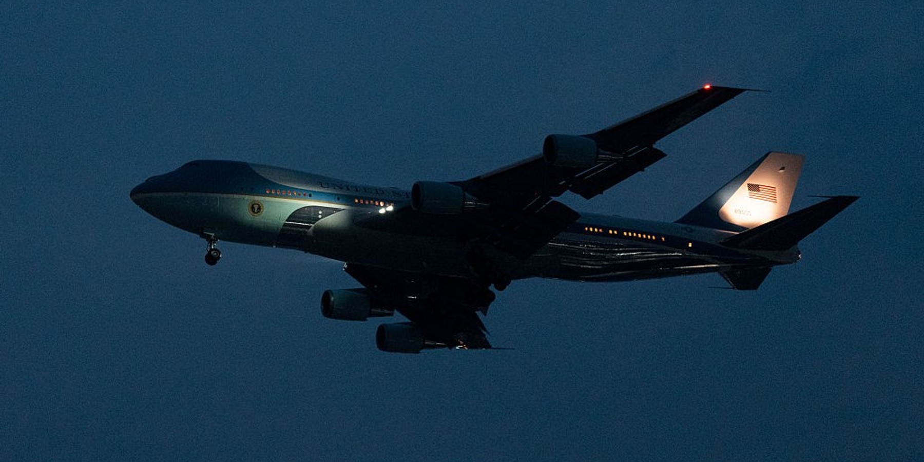 U.S. President Trump Arrives In China BEIJING, CHINA - MAY 13: Air Force One carrying US President Donald Trump arrives at Beijing Capital International Airport on May 13, in Beijing, China. President Trump is visiting China to meet with President Xi.(Photo by Fred Lee/Getty Images)