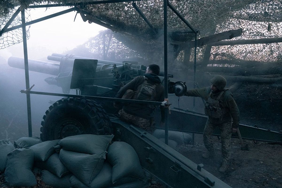 Ukrainian artillerymen of the 152nd Separate Grenadier Brigade operate on October 16, 2025 near Pokrovsk, Ukraine.