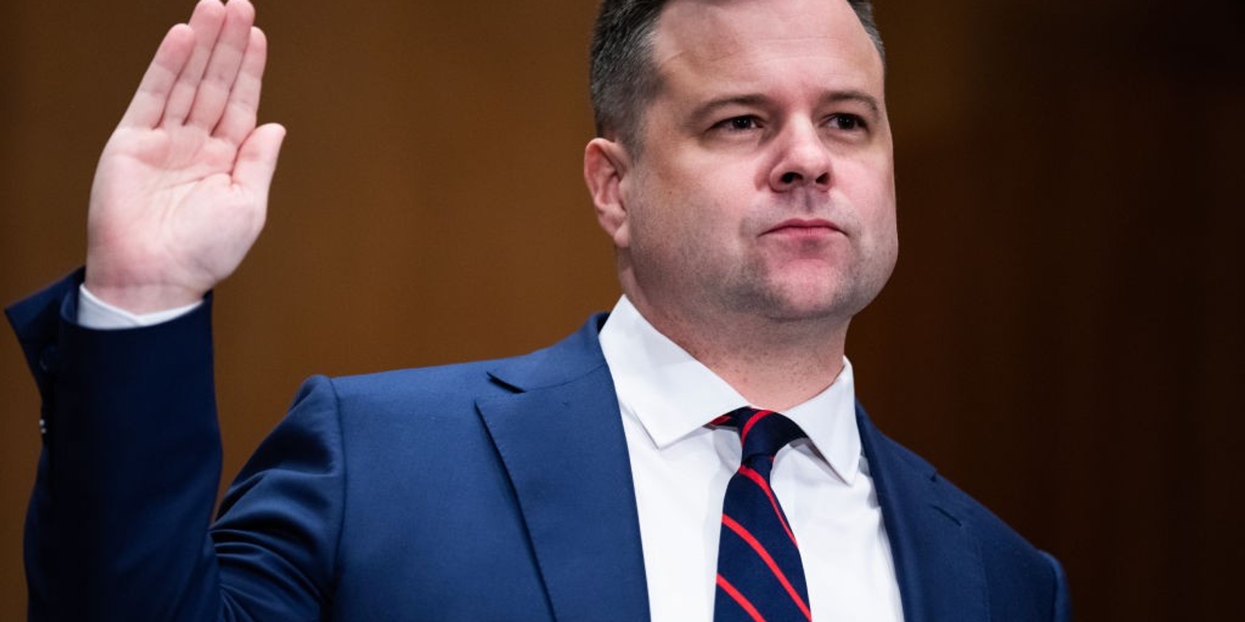 UNITED STATES - FEBRUARY 27: William Pulte, nominee to be director of the Federal Housing Finance Agency, is sworn in to his Senate Banking, Housing and Urban Affairs Committee confirmation hearing in Dirksen building on Thursday, February 27, 2025. (Tom Williams/CQ-Roll Call, Inc via Getty Images)