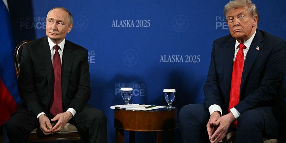 US President Donald Trump and Russian President Vladimir Putin meet during a US-Russia summit on Ukraine at Joint Base Elmendorf-Richardson in Anchorage, Alaska, on August 15, 2025.