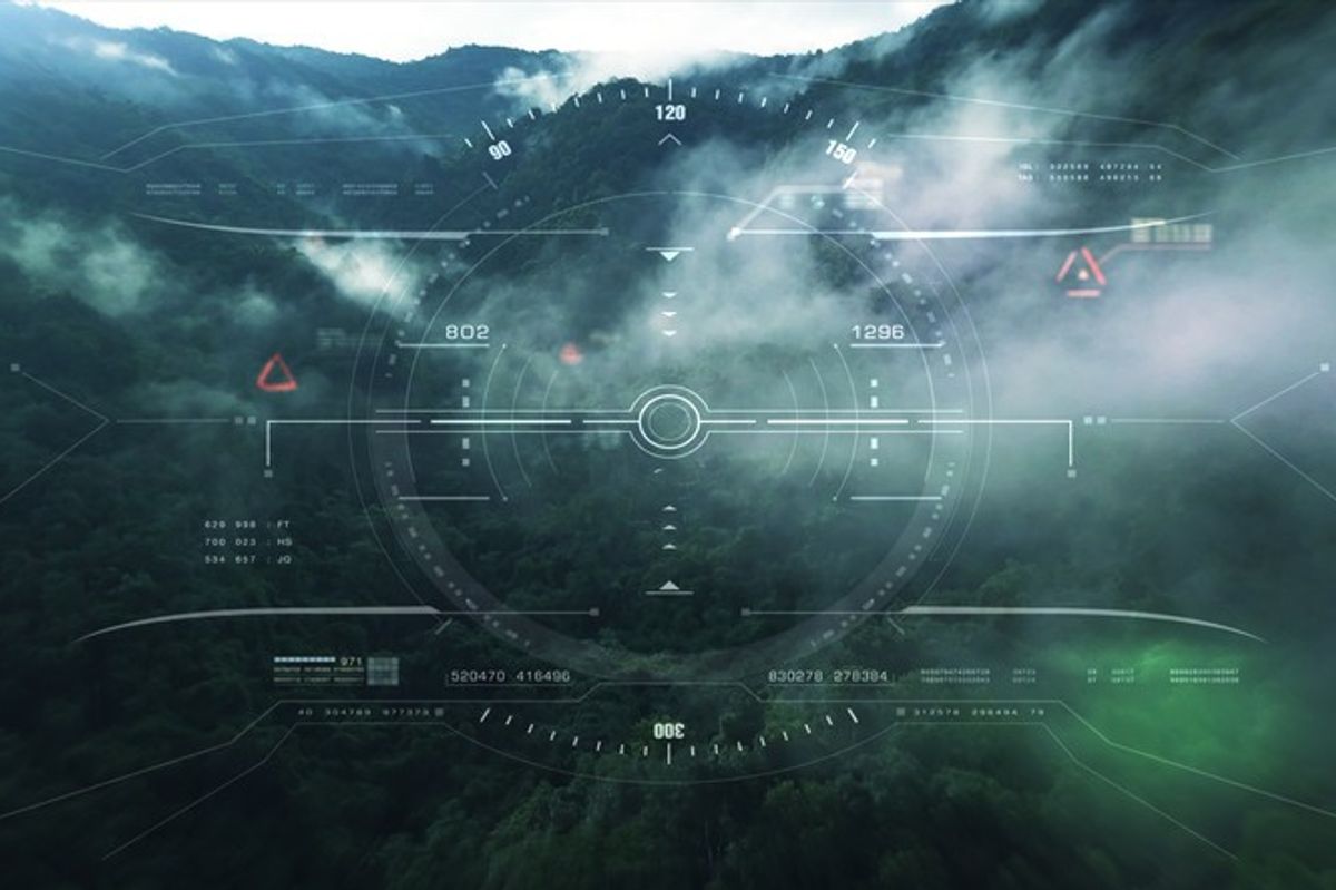 <p>View from the fighter plane cockpit head up display</p>