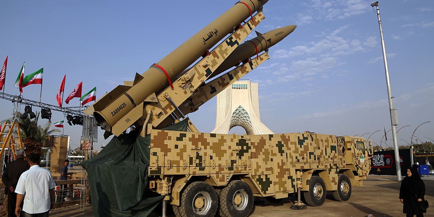 Zolfaghar and Qadr missiles placed in Tehran's Azadi Square TEHRAN, IRAN - JULY 24: (âRESTRICTIONS: NO Access Israel Media/Persian Language TV Stations Outside Iran/Strictly No Access BBC Persian/VOA Persian/Manoto TV/Iran International TVâ) Zolfaghar and Qadr missiles alongside a metal model of a mini submarine are displayed at Azadi Square as the mutual attacks between Iran and the US, sparked by the parallel routes established in the Strait of Hormuz, intensify day by day in Tehran, Iran on July 24, 2026. Citizens had the opportunity to examine the missiles and military equipment in the square. (Photo by Fatemeh Bahrami/Anadolu via Getty Images)