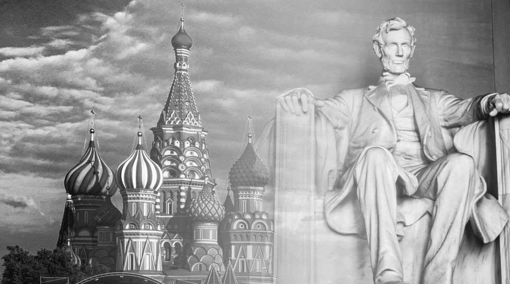 The Kremlin and a statue of Abraham Lincoln