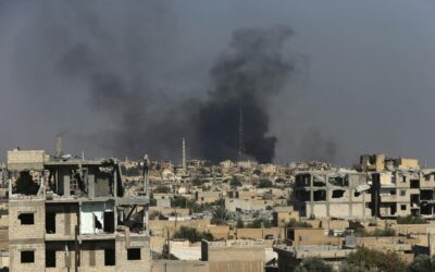 Smoke rises in Raqqa, Syria.