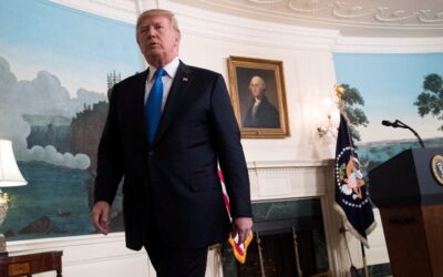 President Trump leaves the podium after speak on Iran.