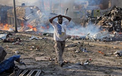 Ruins in Mogadishu after a truck bombing.