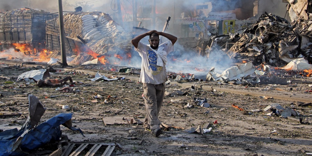 Ruins in Mogadishu after a truck bombing.