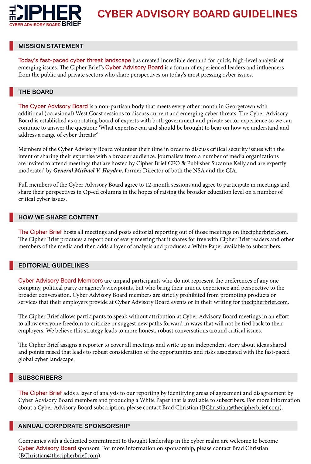 The Cipher Brief’s Cyber Advisory Board Guidelines and Policies